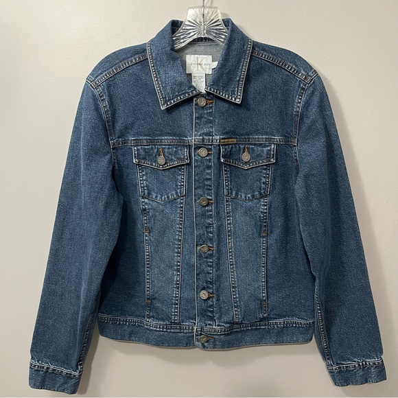 Vintage Calvin Klein Jeans Blue Denim Trucker Jean Jacket 90s Women Size LG - Picture 5 of 11